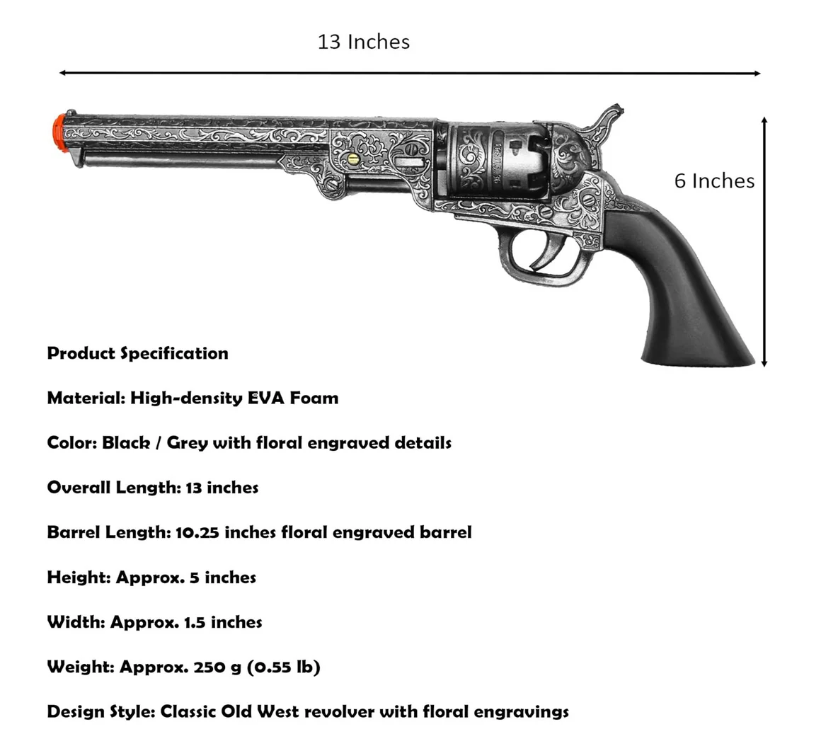13" Decorative Western Classic Revolver Style Foam Prop Replica Gun - Image 3