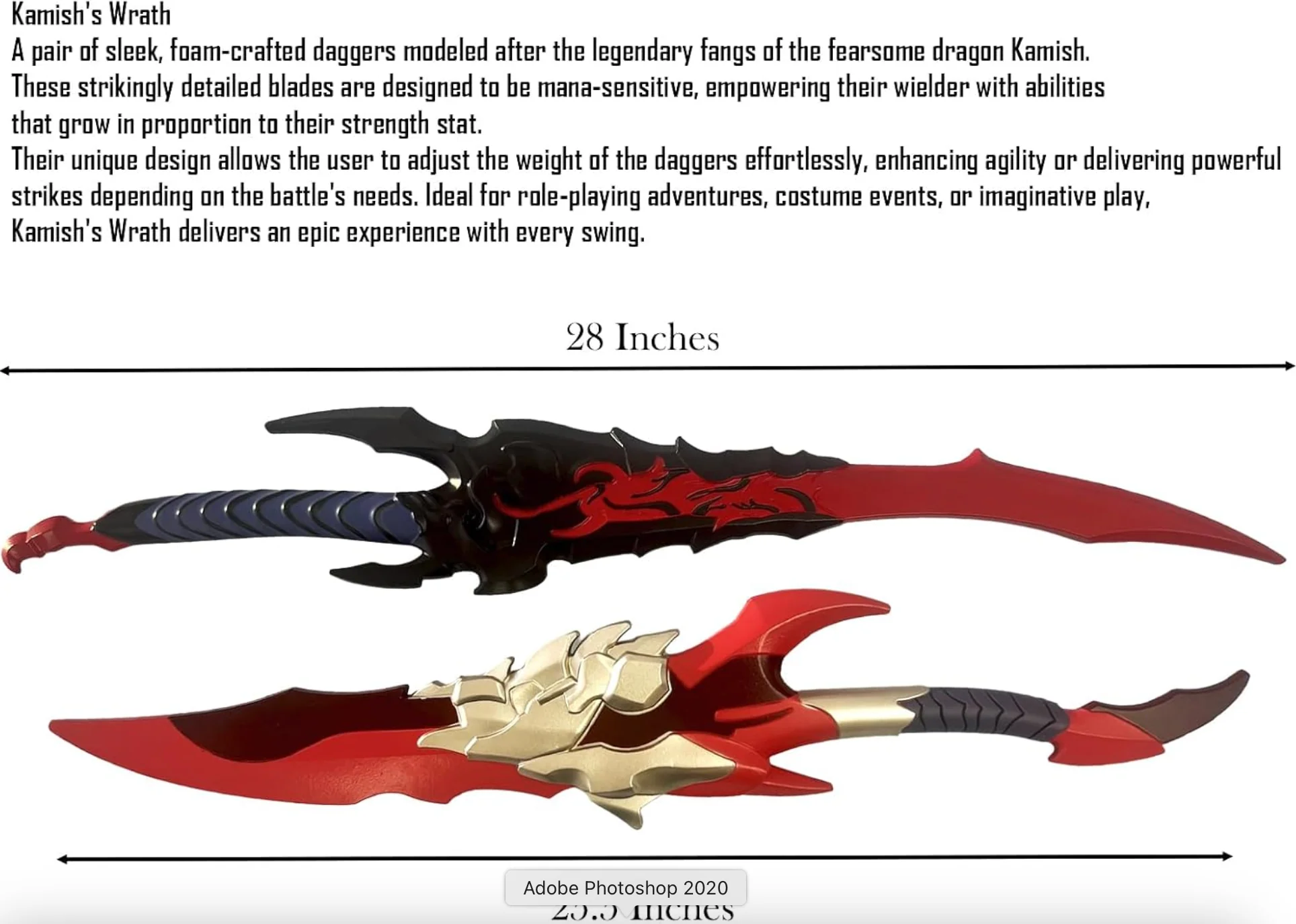 26" Solo Leveling Kamish's Wrath Dagger Foam Prop Replica Dagger - Image 9