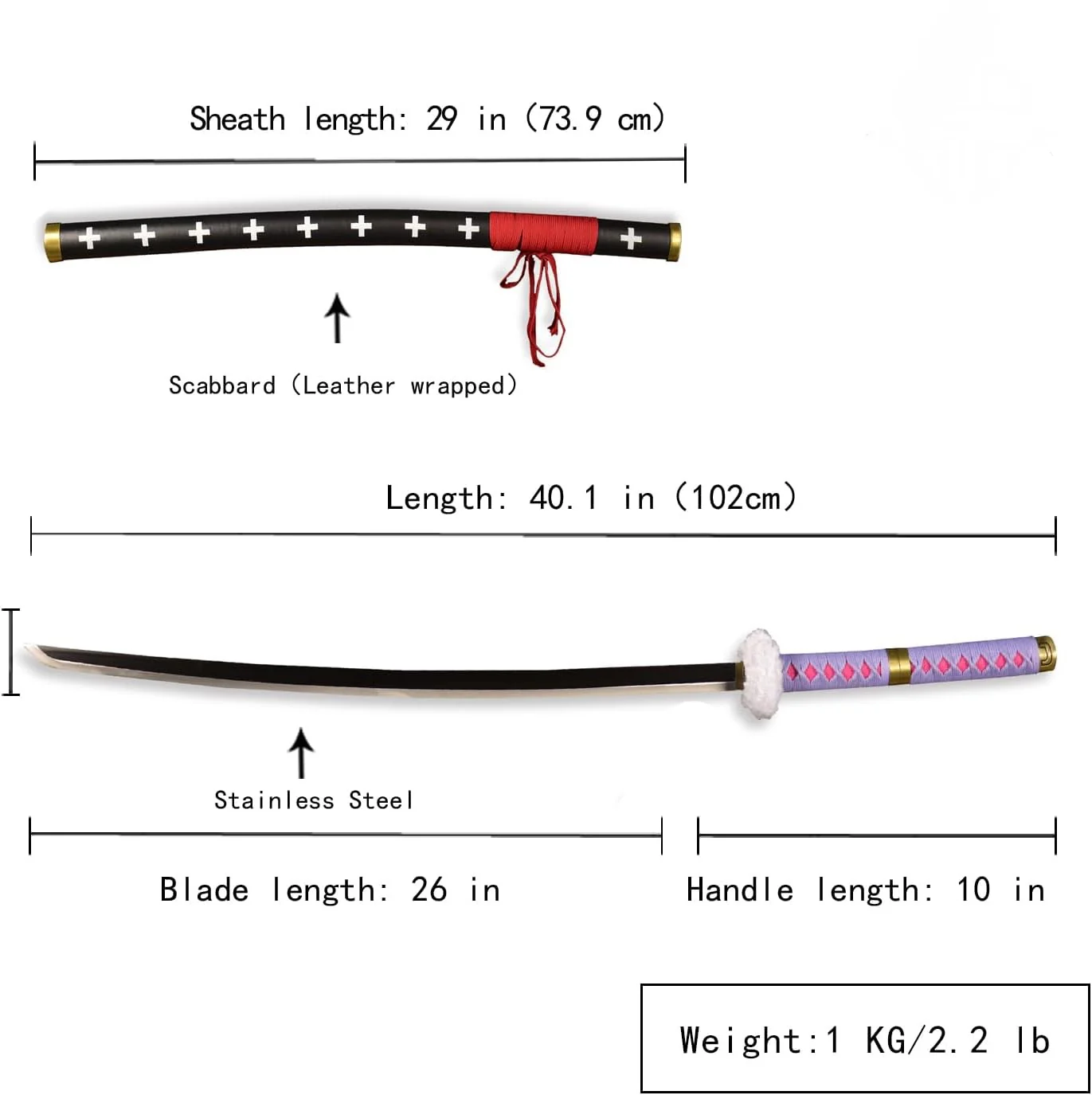 One Piece Surgeon of Death Doctor Trafalgar Law Katana 40" Purple Anime Cosplay Sword - Image 5