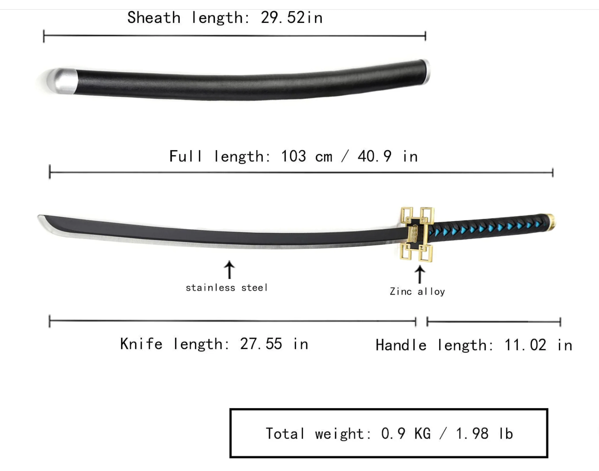 41" Demon Slayer Samurai Metal Sword Replica Katana - Image 10