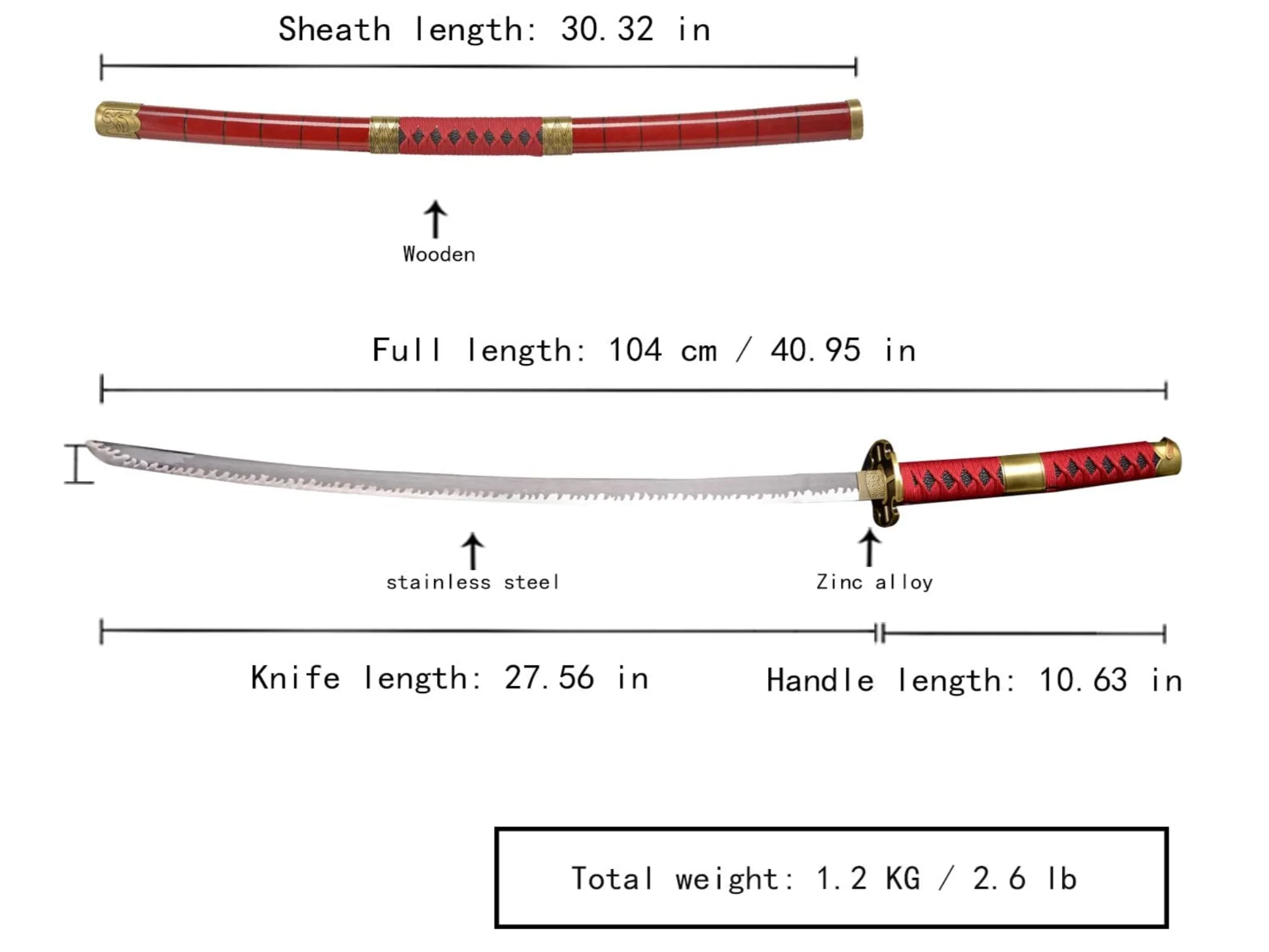 41" One Piece Zoro Metal Sword Kitetsu Replica Katana - Image 9