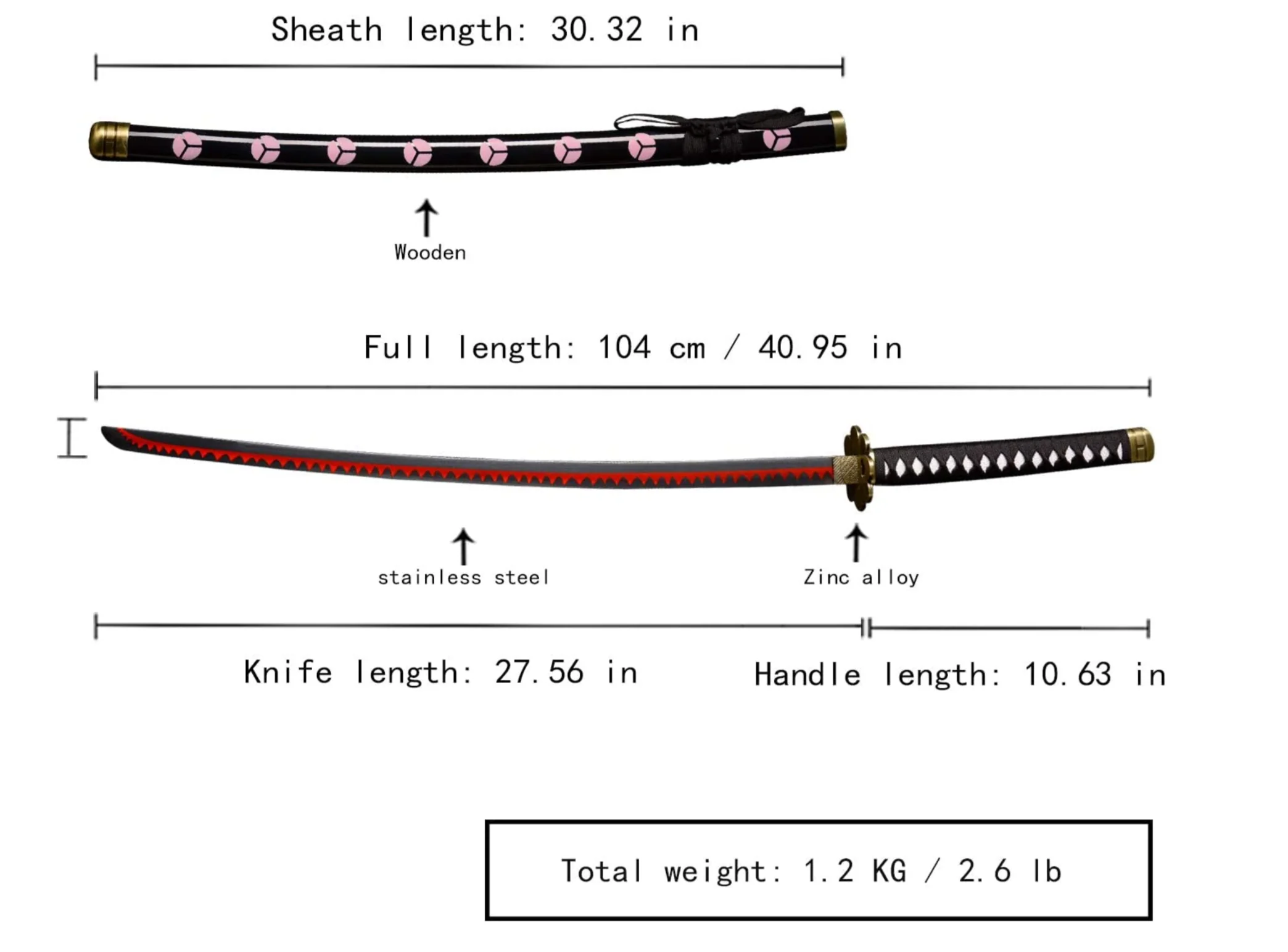 41" One Piece Zoro Metal Sword Shusui Replica Katana - Image 3