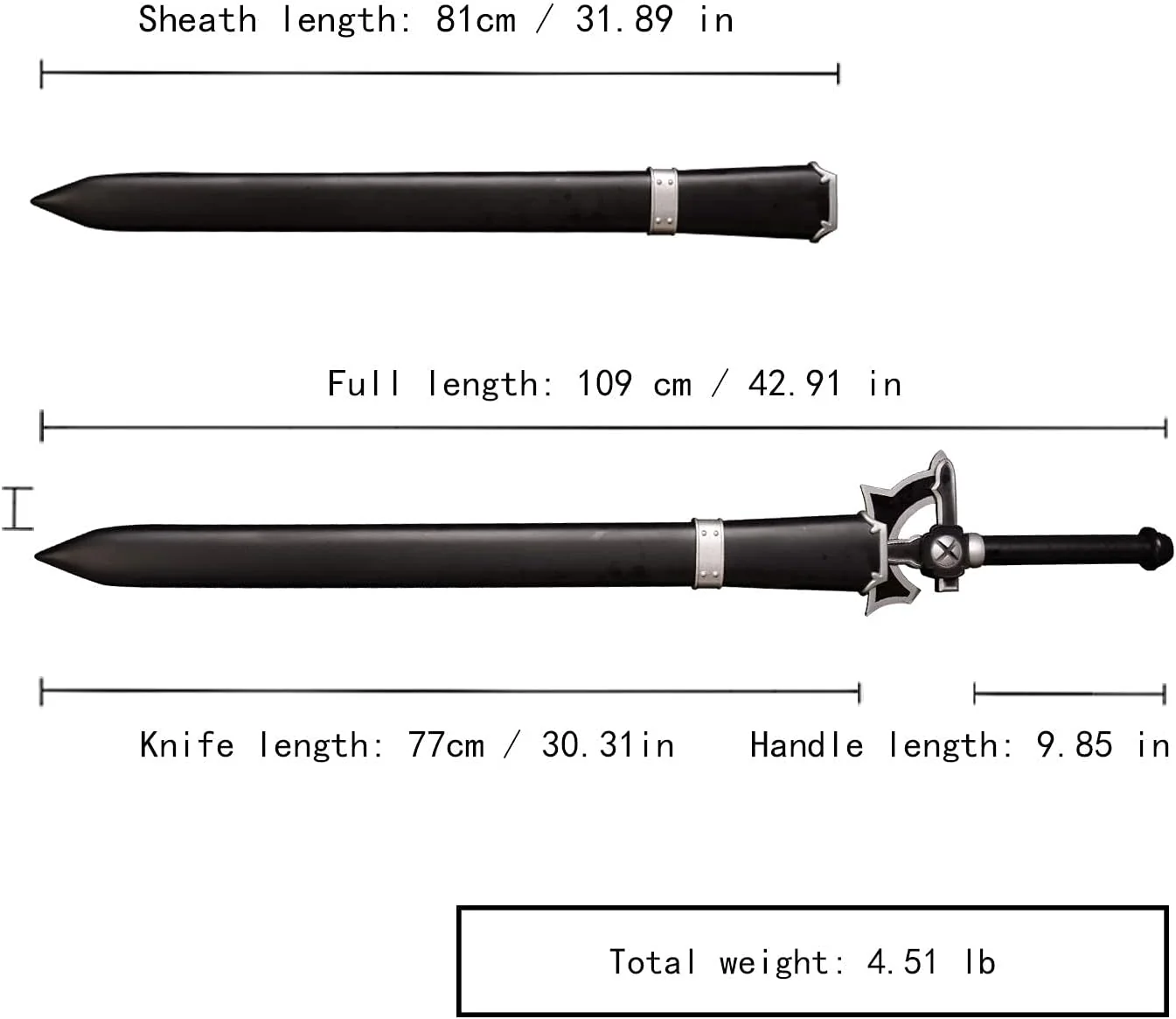 43" Sword Art Online SAO Kiritos Metal Sword Replica Katana - Image 7